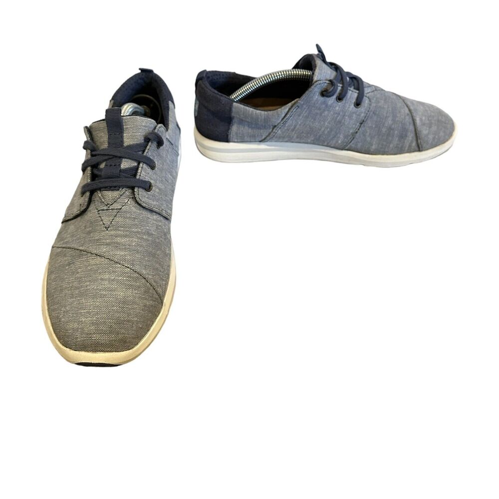 Toms Del Rey Women's Size 8.5 Blue Chambray Canvas and Suede Flat Sneakers Shoes